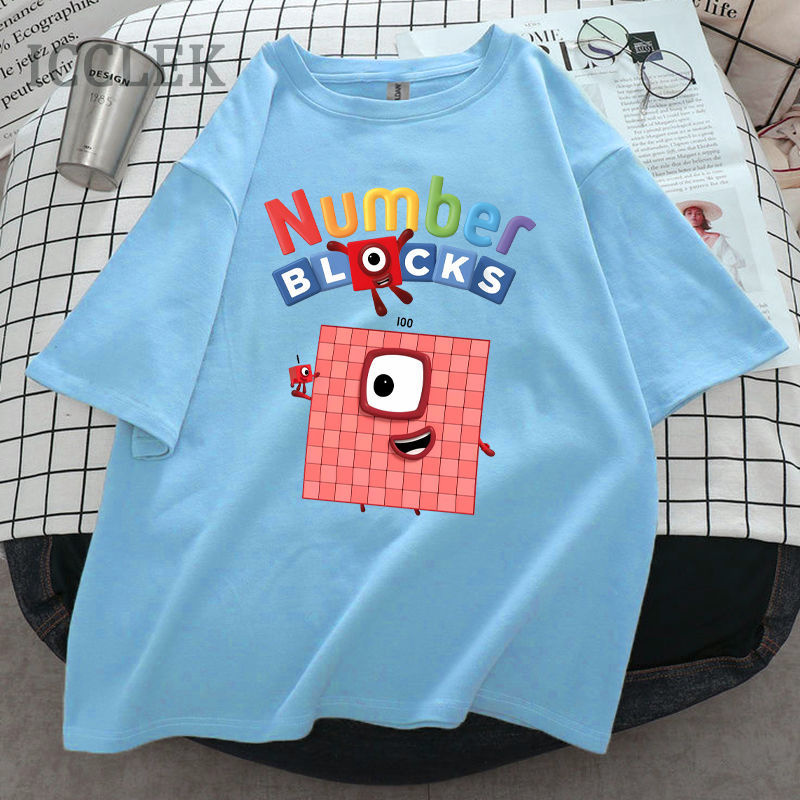 Παιδικό T-shirt με σχέδιο Numberblocks – αριθμητικά blocks, χαλαρή εφαρμογή, κοντά μανίκια, στρογγυλός λαιμός, καλοκαιρινά ρούχα για νεογέννητα