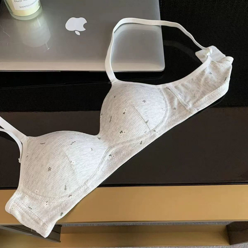 Ženski grudnjak s floralnim uzorkom u korejskom stilu, rebrasta tkanina, ugodan na dodir, prozračan, podržava grudi, tanja cupa za male grudi
