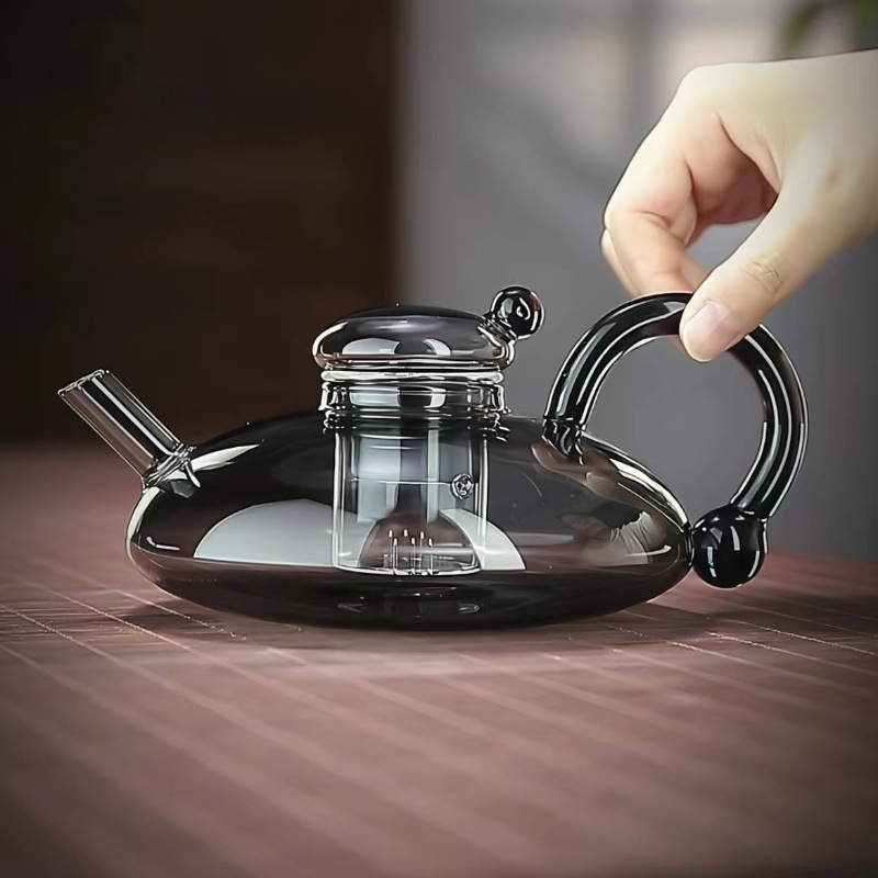 Ceainic din sticlă borosilikată pentru plită electrică, transparent, design rat-tail