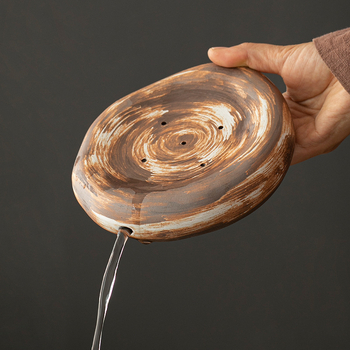 Suport rustic din ceramică pentru ceainic, set de suporturi pentru ceai în stil japonez, tavă vintage pentru economisirea apei și accesorii Gongfu pentru ceai