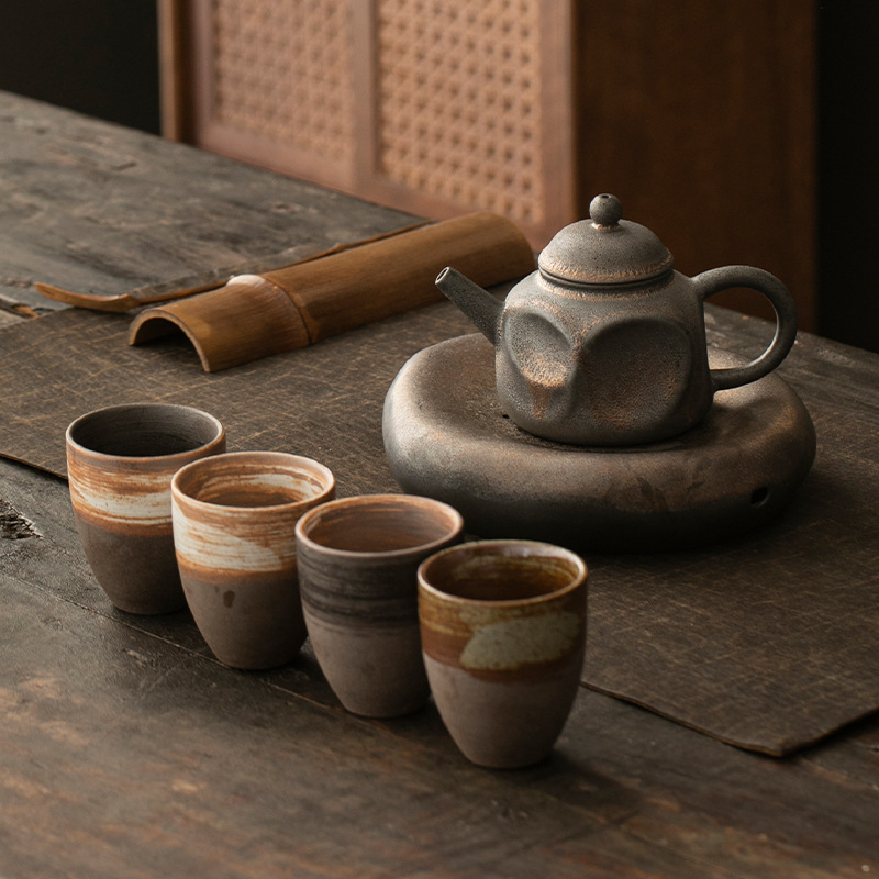 Suport rustic din ceramică pentru ceainic, set de suporturi pentru ceai în stil japonez, tavă vintage pentru economisirea apei și accesorii Gongfu pentru ceai