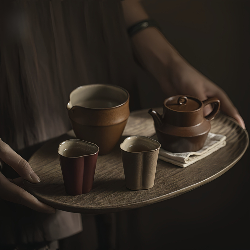 Yinchuantang tavă de ceai ceramică în stil japonez, set de ceai pentru uz casnic, suport pentru ceainic și accesorii pentru ceremonia ceaiului, masă din ceramică rustică