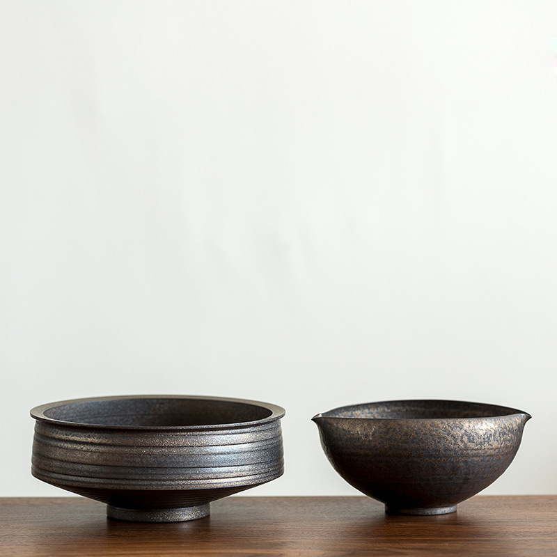 Vas ceramic pentru spălarea ceaiului, cu glazură ruginie și glazură auriu, depozitare ceramică, inserție floral Jian Shui pentru arta ceaiului, accesorii pentru ceremonia ceaiului