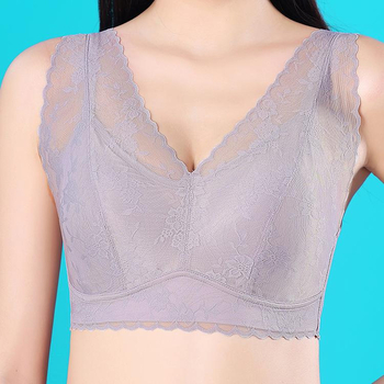 Bežični noćni grudnjak s dubokim V, čipkasti jacquard košarice, latex košarice, podstava od svile mulberry, antibakterijsko, tanak
