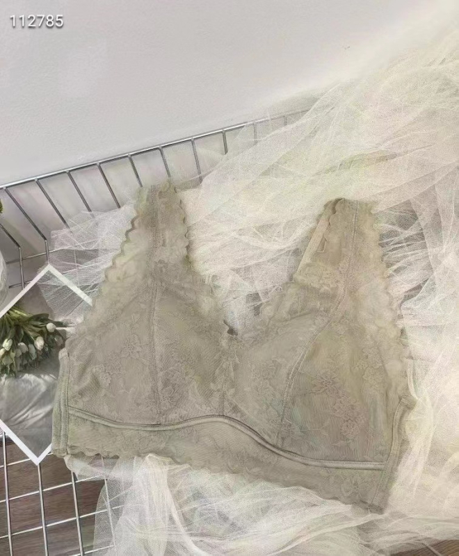 Bežični noćni grudnjak s dubokim V, čipkasti jacquard košarice, latex košarice, podstava od svile mulberry, antibakterijsko, tanak