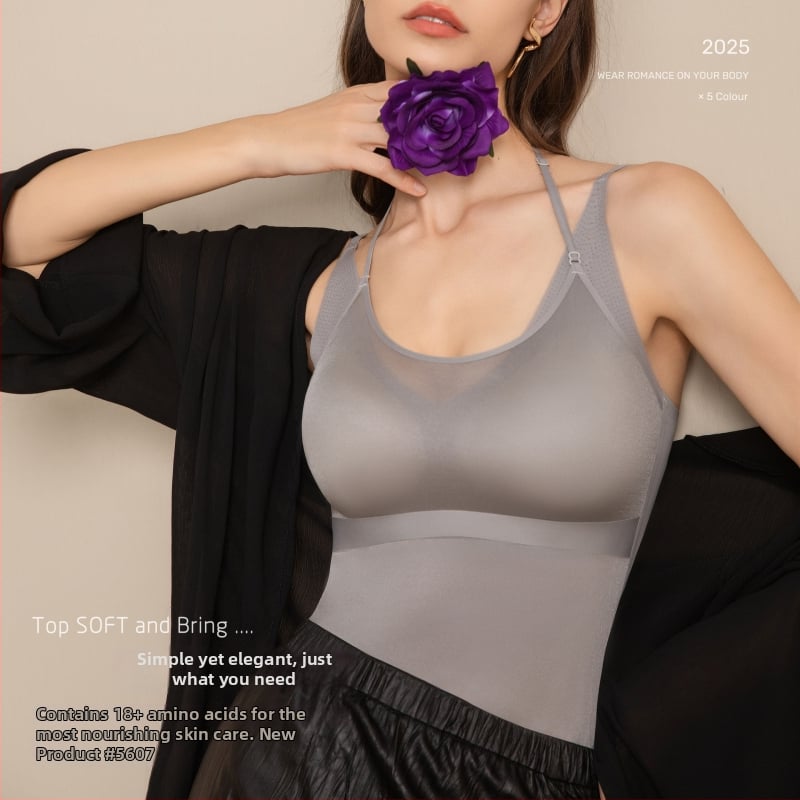 Αντιβακτήριακό μεταξωτό από μουριάς halter-neck καμιόλ σουτιέν με ενσωματωμένες επενδύσεις, ασύρματο, διαμόρφωση πλευρικού στήθους