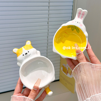 Farfurie ceramică pentru dip în stil Ins, cu model drăguț de animal, pentru uz casnic; farfurie pentru sosuri și dips
