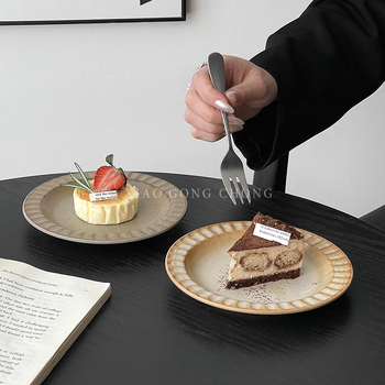 Farfurie decorativă franțuzească retro din ceramică, platou plat pentru prăjituri și gustări, veselă într-o culoare solidă, farfurie elegantă pentru ceaiul de după-amiază