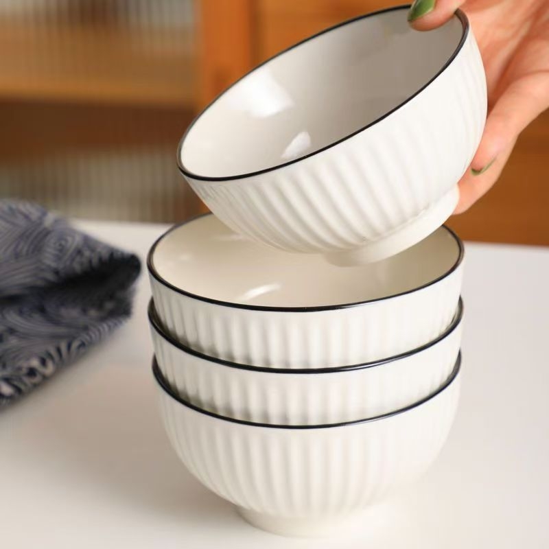 Vertikális csíkos porcelán étkészlet, modern minimalista stílus, tányérok és mély tálak, Yamada márka, háztartási használatra