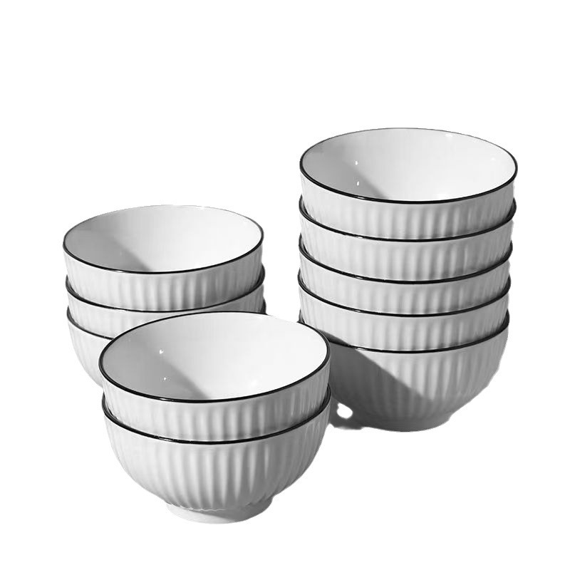 Vertikális csíkos porcelán étkészlet, modern minimalista stílus, tányérok és mély tálak, Yamada márka, háztartási használatra