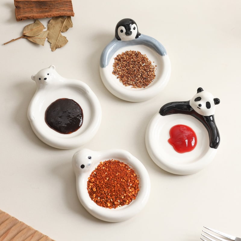 Vas ceramic pentru sos, în formă de animal 3D, mic recipient pentru sos de soia și ketchup