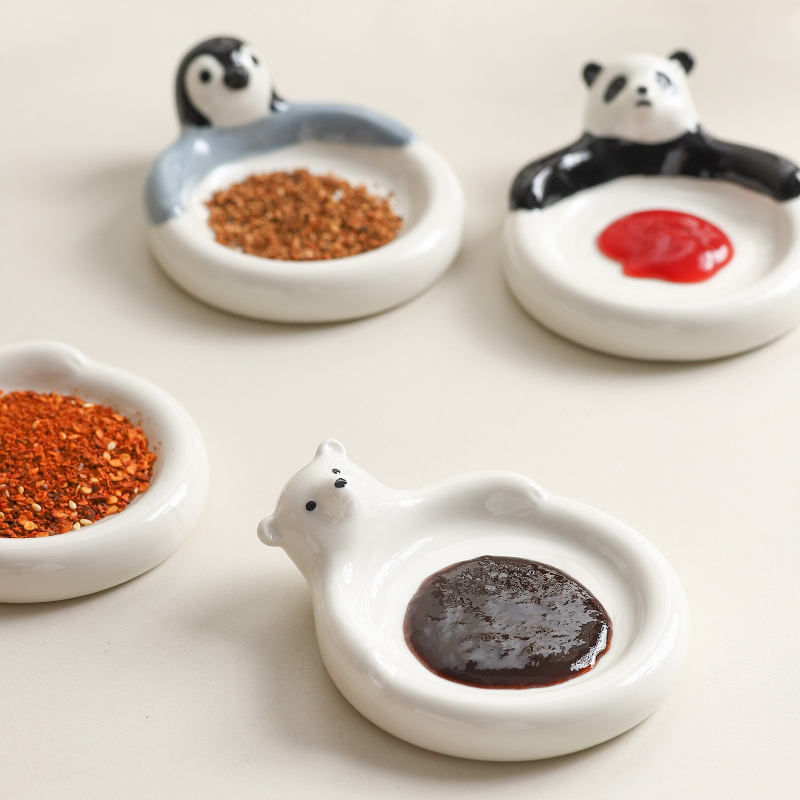 Vas ceramic pentru sos, în formă de animal 3D, mic recipient pentru sos de soia și ketchup