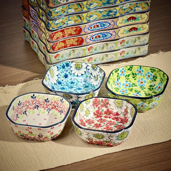 Vas ceramic pătrat Boem, pentru sos de hot pot, farfurie mică cu culoare sub glazură, veselă de masă creativă