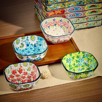 Vas ceramic pătrat Boem, pentru sos de hot pot, farfurie mică cu culoare sub glazură, veselă de masă creativă