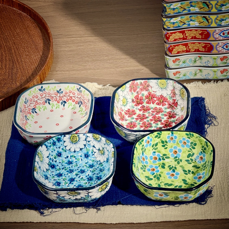 Vas ceramic pătrat Boem, pentru sos de hot pot, farfurie mică cu culoare sub glazură, veselă de masă creativă