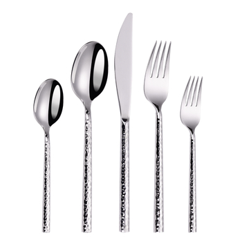 Set de tacâmuri din oțel inoxidabil 304, cu vârf ciocănit, cuțit pentru steak, furculiță și lingură, 3 piese