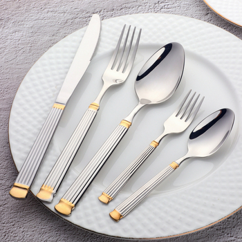 Tacâmuri din oțel inoxidabil, cu design de coloană romană, set de 5 piese (cuțit, furculiță și lingură), pentru uz casnic și hotelier