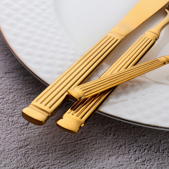 Tacâmuri din oțel inoxidabil, cu design de coloană romană, set de 5 piese (cuțit, furculiță și lingură), pentru uz casnic și hotelier