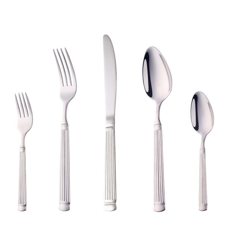 Tacâmuri din oțel inoxidabil, cu design de coloană romană, set de 5 piese (cuțit, furculiță și lingură), pentru uz casnic și hotelier