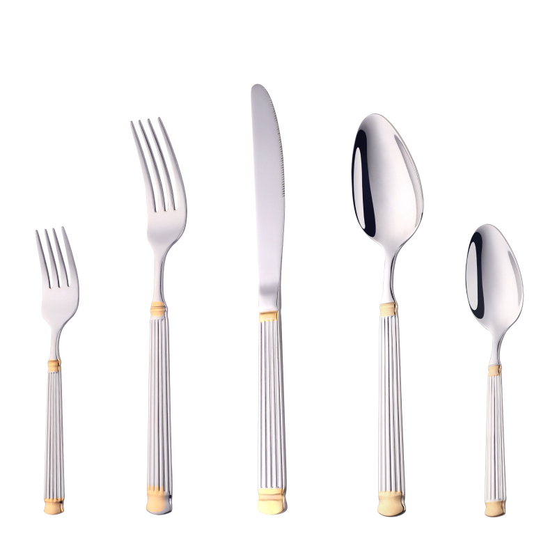 Tacâmuri din oțel inoxidabil, cu design de coloană romană, set de 5 piese (cuțit, furculiță și lingură), pentru uz casnic și hotelier