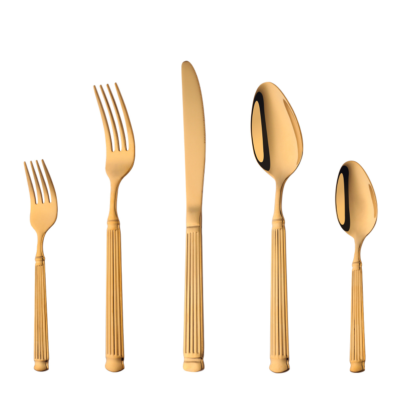 Tacâmuri din oțel inoxidabil, cu design de coloană romană, set de 5 piese (cuțit, furculiță și lingură), pentru uz casnic și hotelier