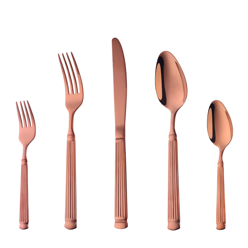 Tacâmuri din oțel inoxidabil, cu design de coloană romană, set de 5 piese (cuțit, furculiță și lingură), pentru uz casnic și hotelier