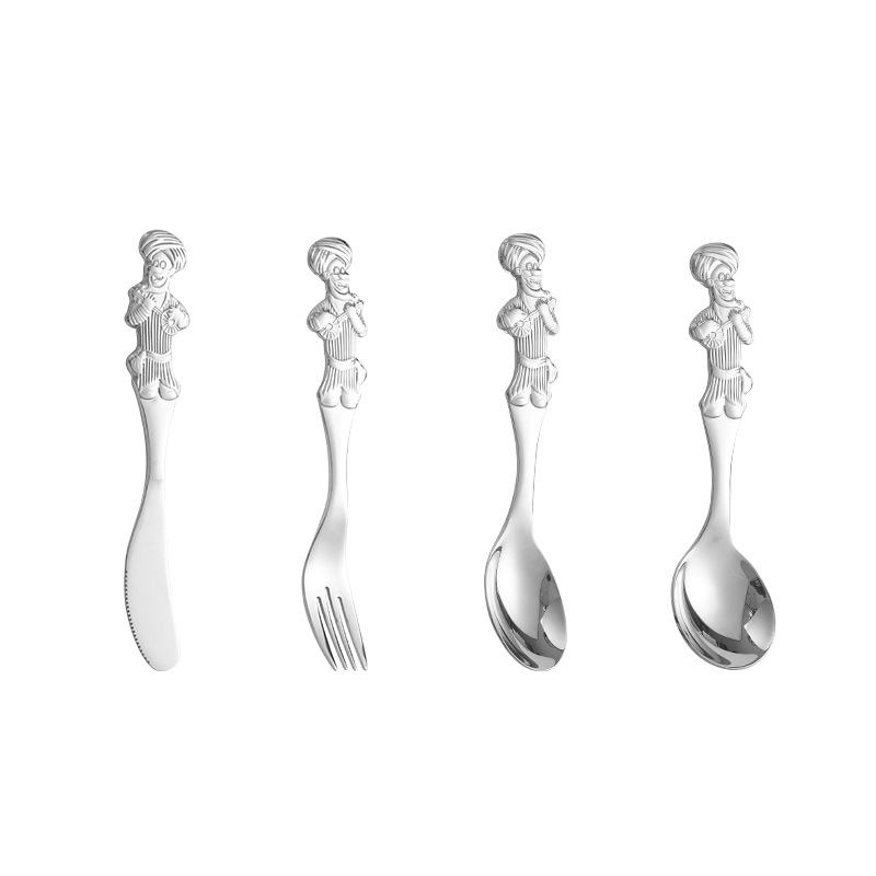 Set de tacâmuri din oțel inoxidabil 304 pentru copii – cuțit, furculiță și lingură cu design desen animat