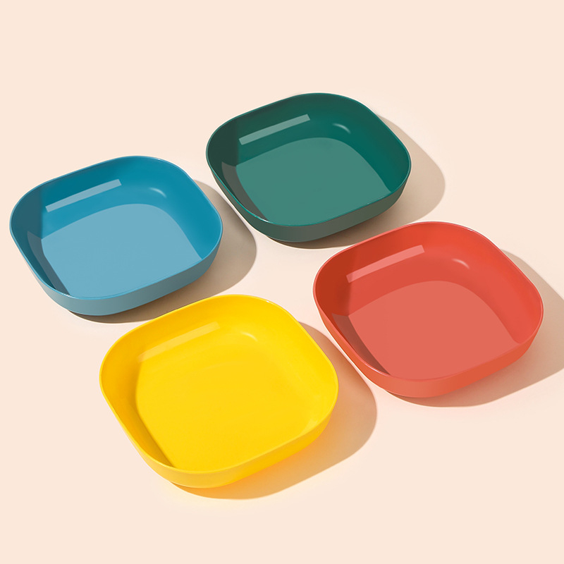 Farfurie pătrată din plastic pentru salate și gustări, diametrul 14–14,9 cm, compatibilă cu microundele