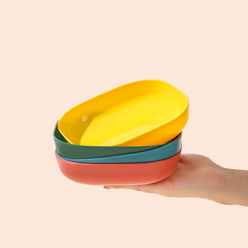 Farfurie pătrată din plastic pentru salate și gustări, diametrul 14–14,9 cm, compatibilă cu microundele
