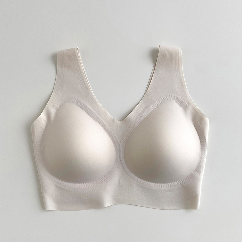 Jednodijelni bezšivni ženski grudnjak s latexnim čašicama i podstavom od mulberijeve svile, vest stil.