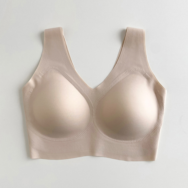 Jednodijelni bezšivni ženski grudnjak s latexnim čašicama i podstavom od mulberijeve svile, vest stil.