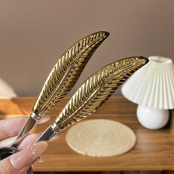 Set tacâmuri din oțel inoxidabil 304, mâner ceramic în formă de penă, cuțit, furculiță, lingură și lingură de supă rotundă