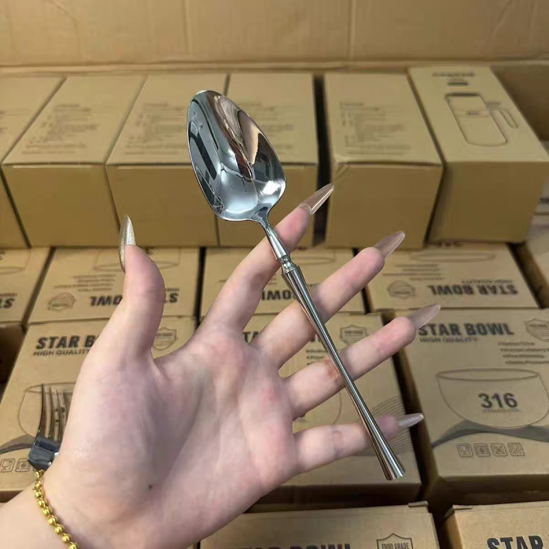 Set tacâmuri din oțel inoxidabil 304, finisaj oglindit, design gros: cuțit pentru steak, furculiță, linguri, furculiță pentru fructe, lingură de supă, lingură de desert