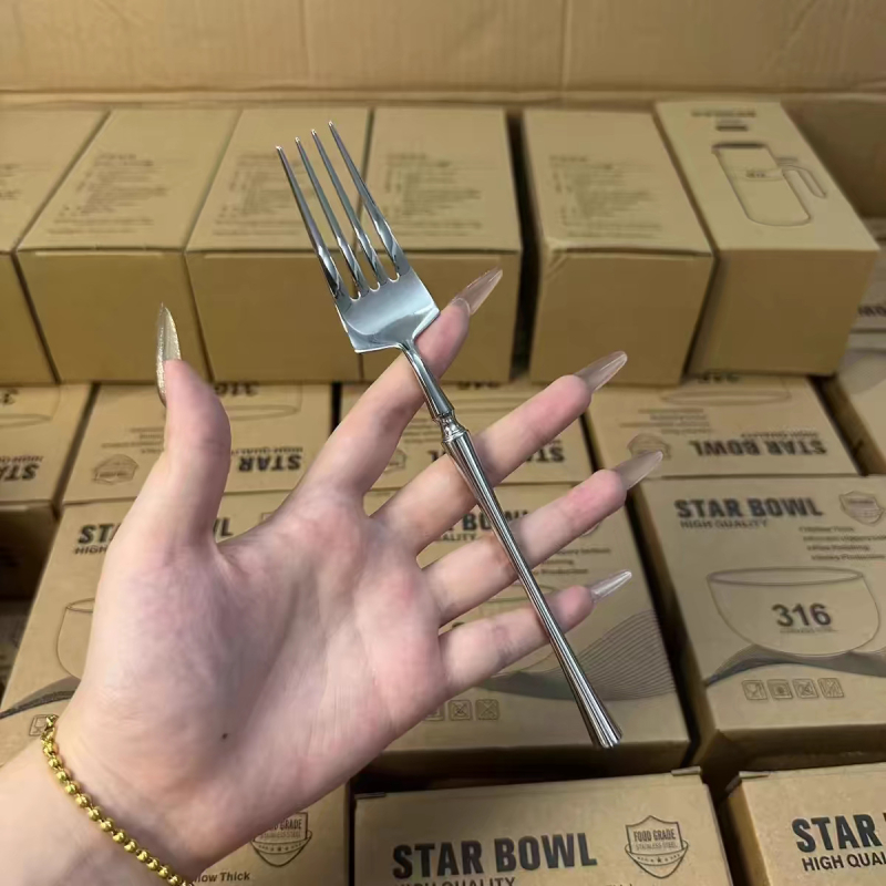 Set tacâmuri din oțel inoxidabil 304, finisaj oglindit, design gros: cuțit pentru steak, furculiță, linguri, furculiță pentru fructe, lingură de supă, lingură de desert