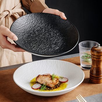 Farfurie de ceramică cu model de piatră, stil japonez, farfurie adâncă pentru supă, farfurie rotundă pentru uz casnic și în restaurante