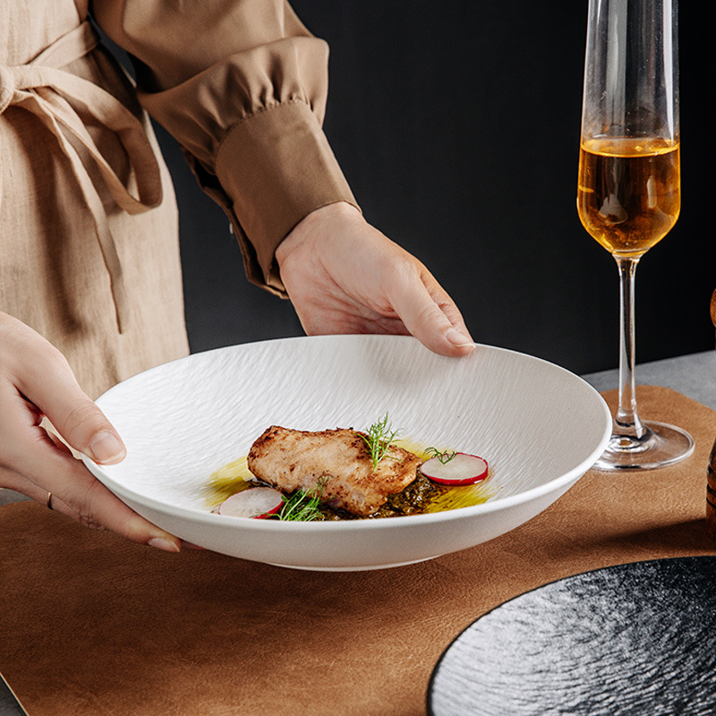 Farfurie de ceramică cu model de piatră, stil japonez, farfurie adâncă pentru supă, farfurie rotundă pentru uz casnic și în restaurante