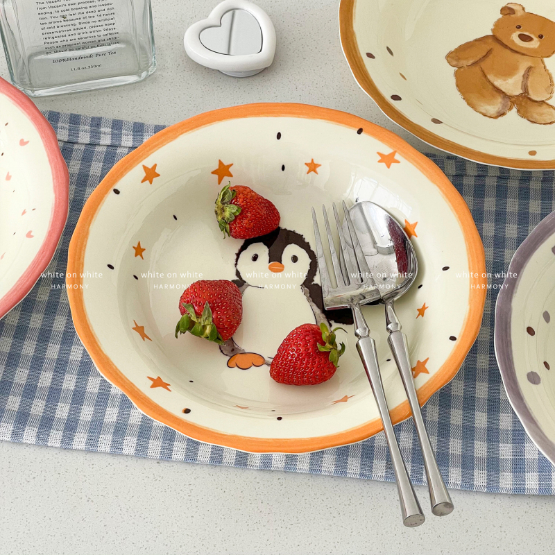 Farfurie ceramică adâncă, farfurie de desert drăguță, farfurie pentru salata de fructe
