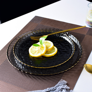 Platou pentru fructe din sticlă, margine aurie, stil nordic, platou creativ pentru fructe, salate și steak, pentru uz casnic
