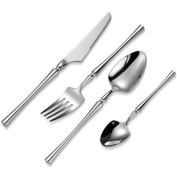 Set de tacâmuri din oțel inoxidabil 304, stil occidental, cu un cuțit pentru steak cu talie subțire, furculiță, lingură de cafea și lingură de desert.
