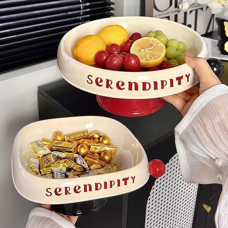Platou de fructe din plastic, cu picior înalt, pentru sufragerie – tavă de gustări cu nuci și fructe