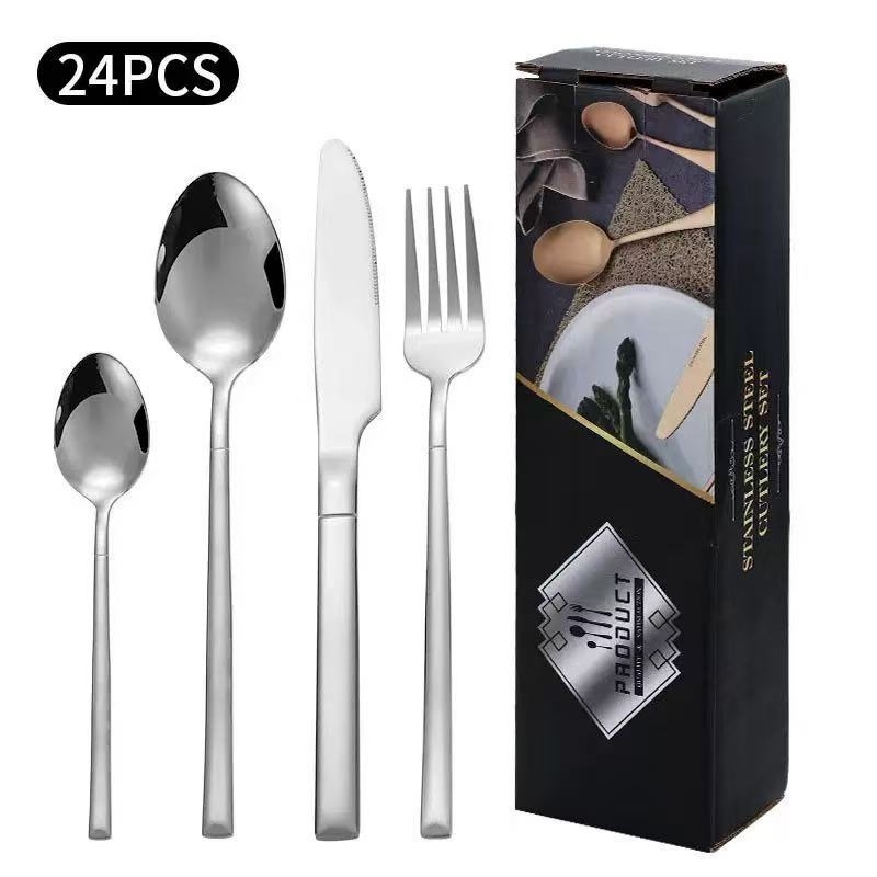 Set de tacâmuri din oțel inoxidabil, în stil cavaleresc: cuțit, furculiță și lingură pentru hoteluri și restaurante, multicolor, oțel 410