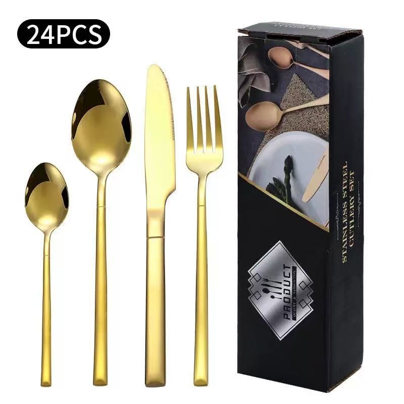 Set de tacâmuri din oțel inoxidabil, în stil cavaleresc: cuțit, furculiță și lingură pentru hoteluri și restaurante, multicolor, oțel 410