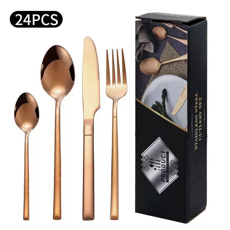 Set de tacâmuri din oțel inoxidabil, în stil cavaleresc: cuțit, furculiță și lingură pentru hoteluri și restaurante, multicolor, oțel 410