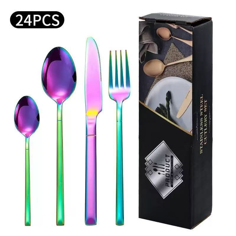 Set de tacâmuri din oțel inoxidabil, în stil cavaleresc: cuțit, furculiță și lingură pentru hoteluri și restaurante, multicolor, oțel 410