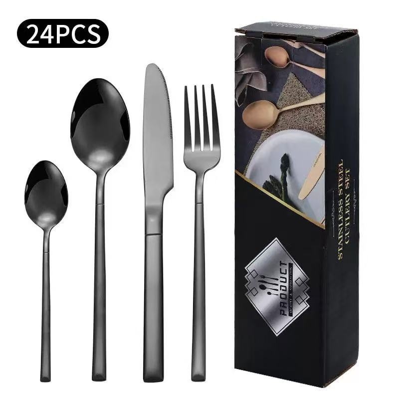 Set de tacâmuri din oțel inoxidabil, în stil cavaleresc: cuțit, furculiță și lingură pentru hoteluri și restaurante, multicolor, oțel 410