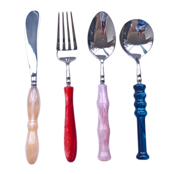 Set tacâmuri occidentale din oțel inoxidabil 304, cuțit de steak în stil francez, furculiță și lingură, set de patru piese cu lingură de desert pentru ceaiul de după-amiază.