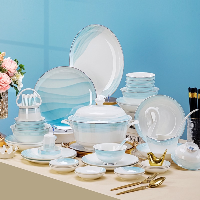 Porcelanski set tanjura, zdjela i štapića, okrugli oblik, moderni minimalistički stil