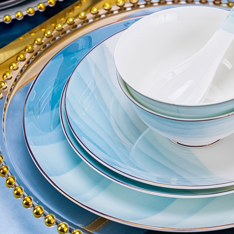 Porcelanski set tanjura, zdjela i štapića, okrugli oblik, moderni minimalistički stil