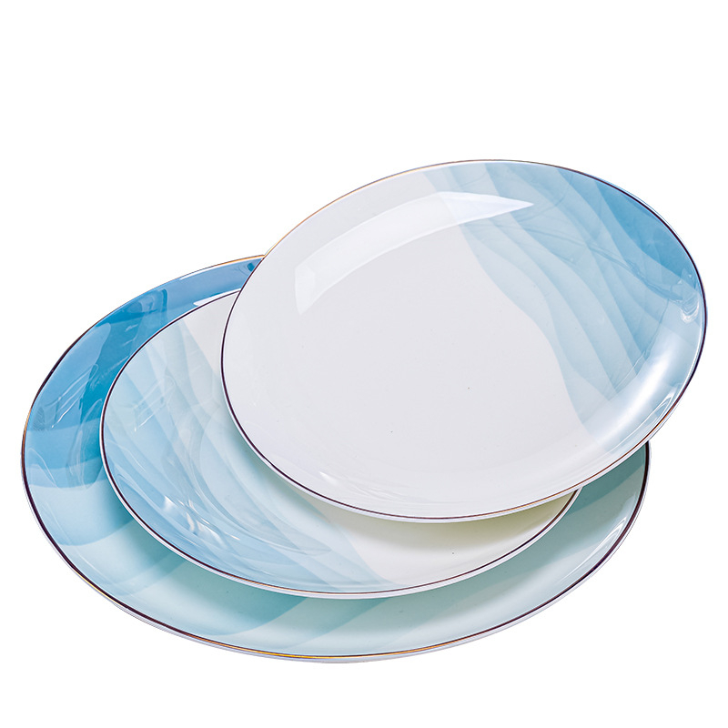 Porcelanski set tanjura, zdjela i štapića, okrugli oblik, moderni minimalistički stil