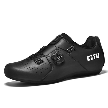 6001 Unisex kerékpáros cipő MTB és országúti használatra, forgó csattal, bőr felső része, légáteresztő, csúszásmentes, ütéscsillapító talp